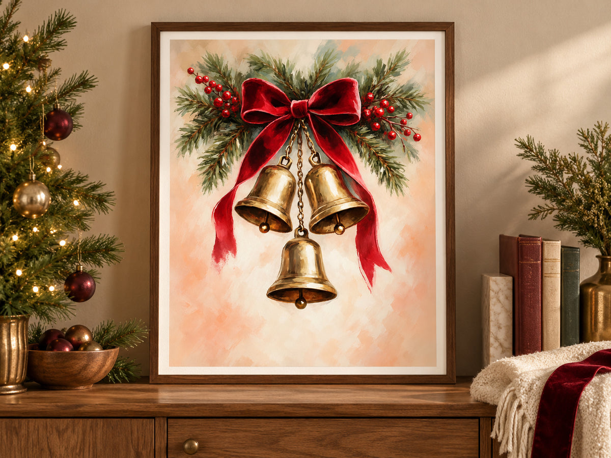 Velvet Ribbon and Bells paper artwork shown in a paper christmas cozy nook setting.