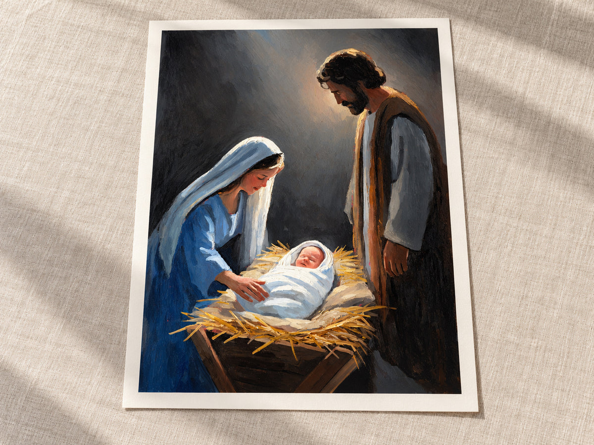 A Savior Is Born as a loose warm-white paper print with an even half-inch margin