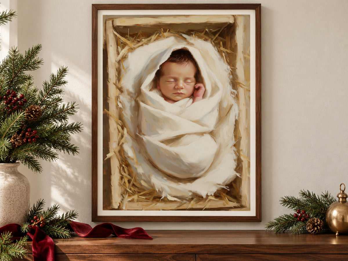 Wrapped in Wonder vertical fine art paper print displayed in Christmas paper console.
