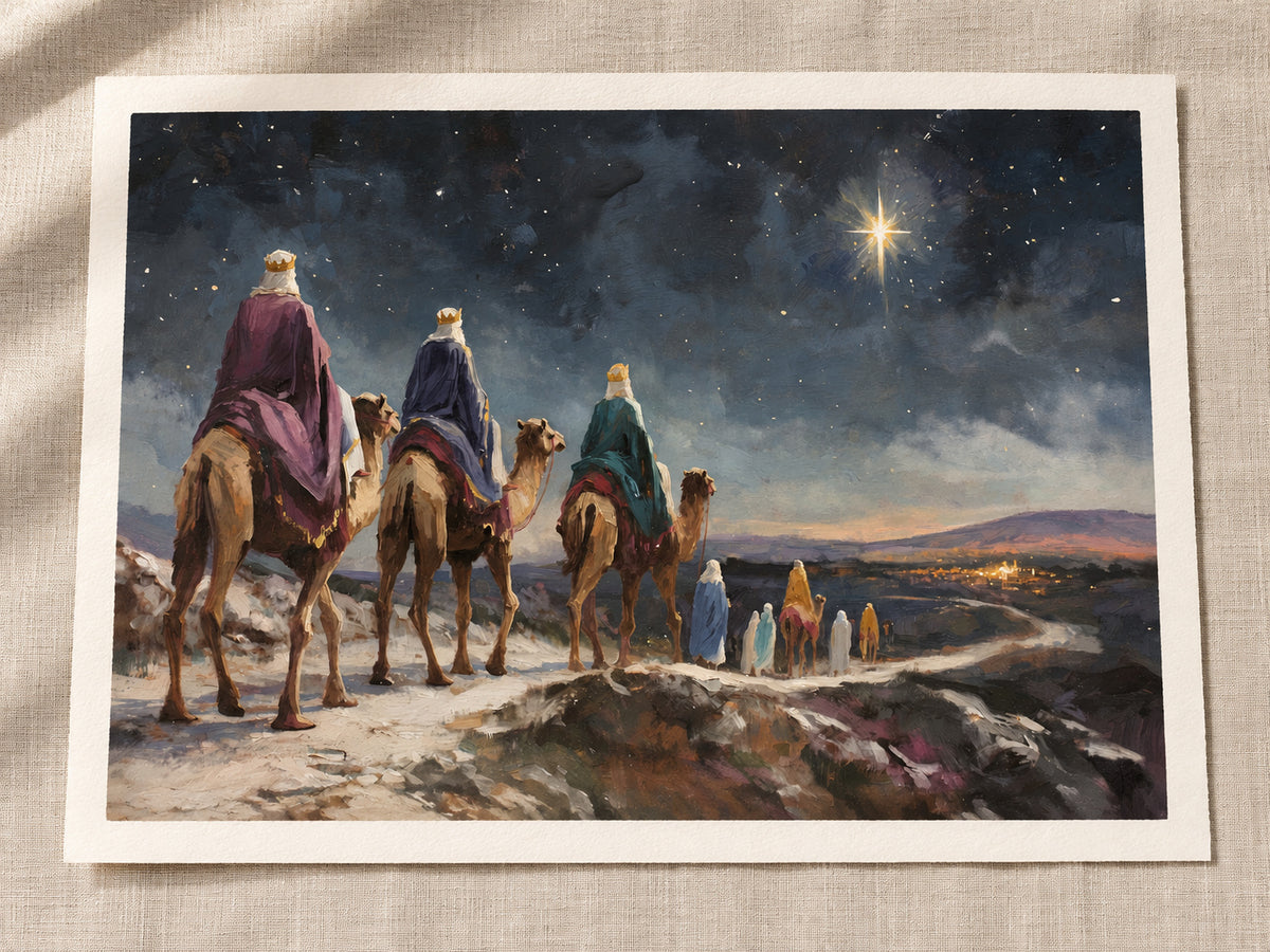 They Followed His Star as a loose warm-white paper print with an even half-inch margin