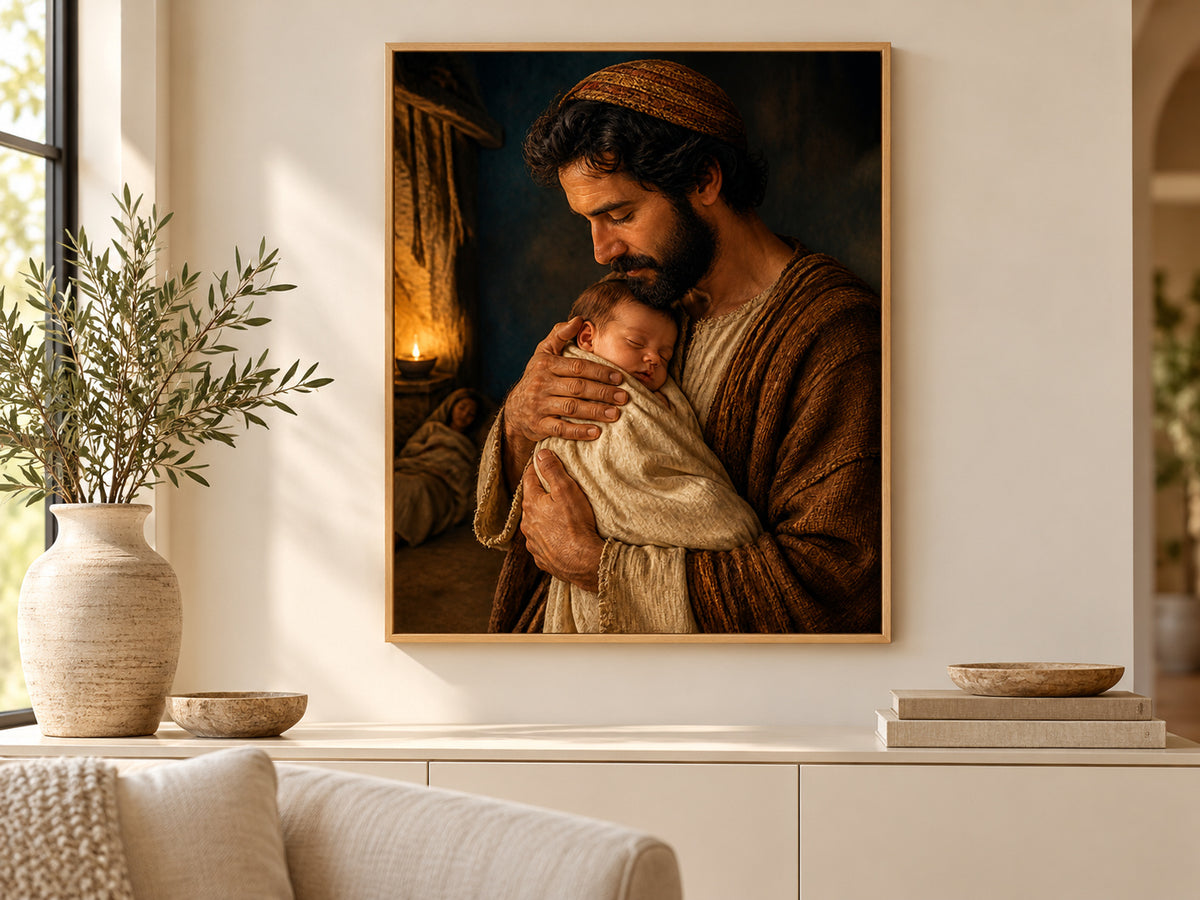 Carried by Joseph on canvas in an oak floating frame in a neutral family room
