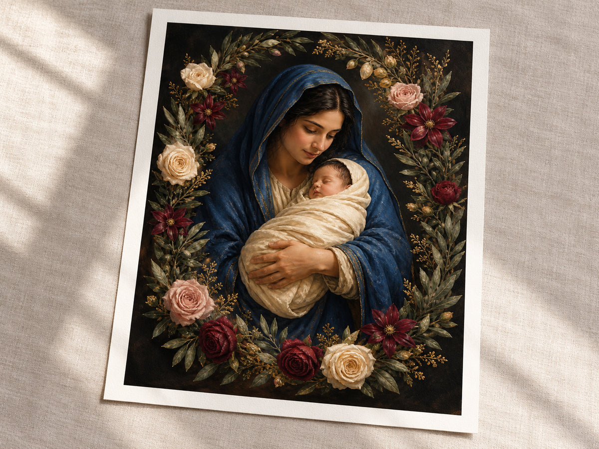 Rose of Bethlehem as a loose warm-white paper print with an even half-inch margin