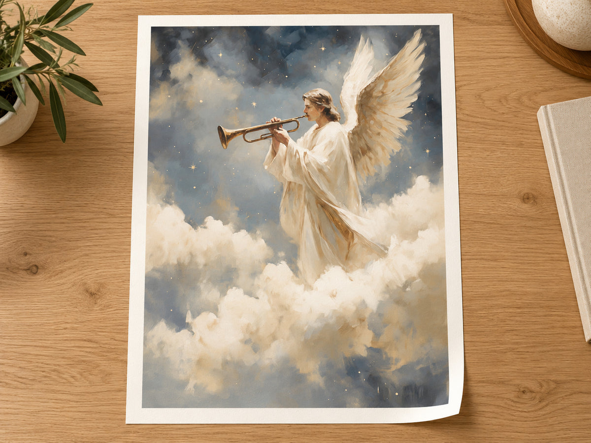 A Trumpet of Joy loose fine art paper print on warm white paper with an integral half-inch margin.