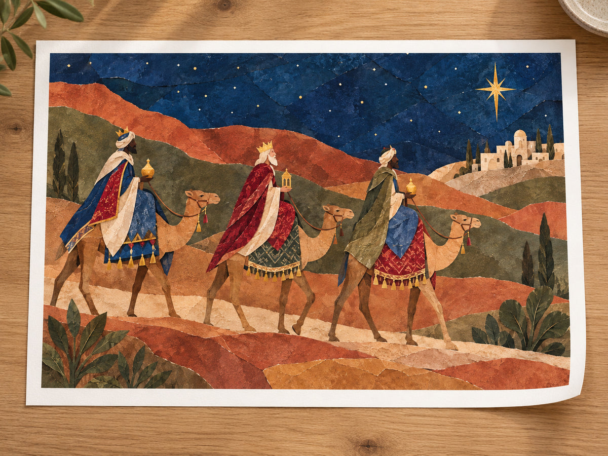 The Magi Followed the Star loose fine art paper print on warm white paper with an integral half-inch margin.