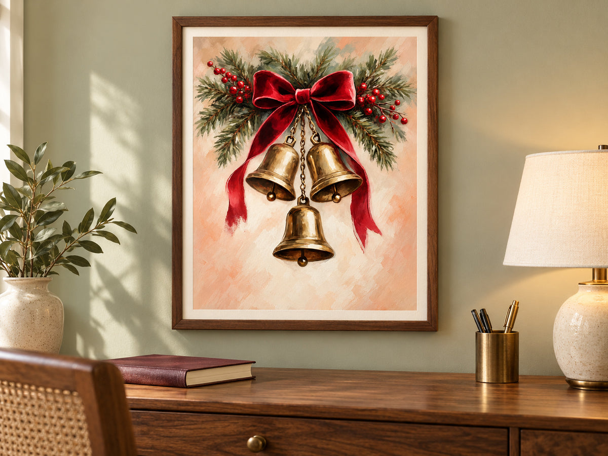 Velvet Ribbon and Bells paper artwork shown in a paper walnut reading corner setting.