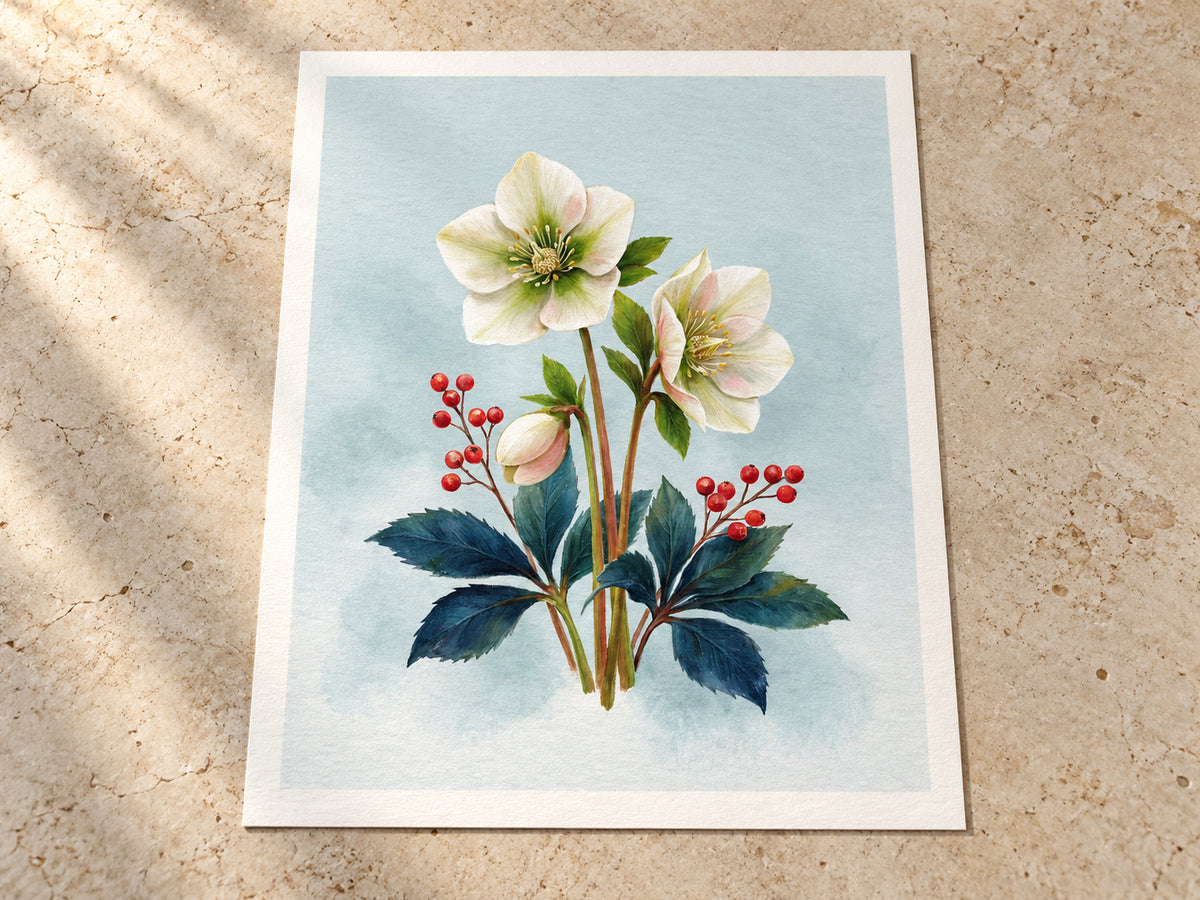 Christmas Rose Study paper artwork shown in a paper warm white half inch margin setting.